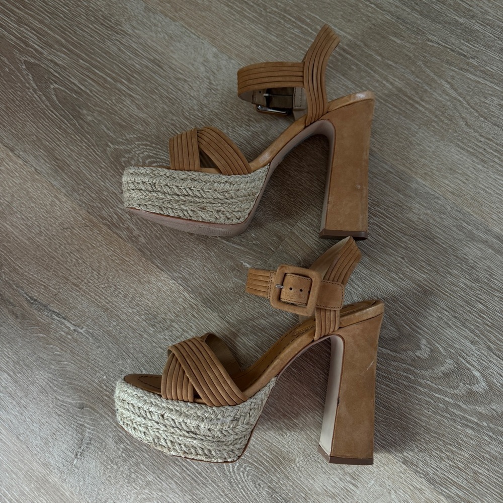 SCHUTZ Tan Braided Platform Espadrille Heels - Picture 4 of 9